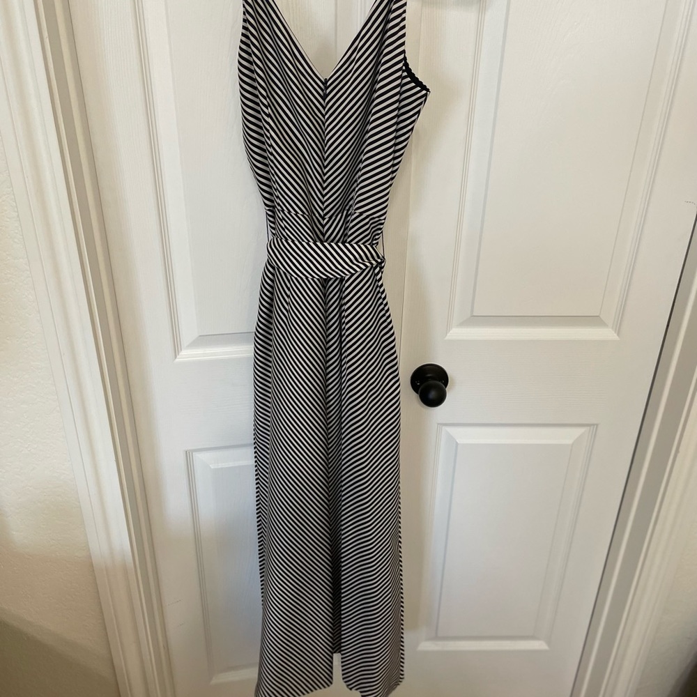H&M V-neck Spaghetti Strap Black and White Striped Jumpsuit Polyester Size XS